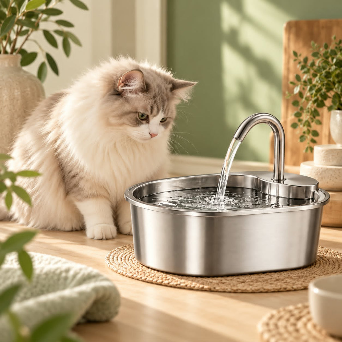 Fontaine à eau pour chat en inox – Silencieuse | MiaouPure